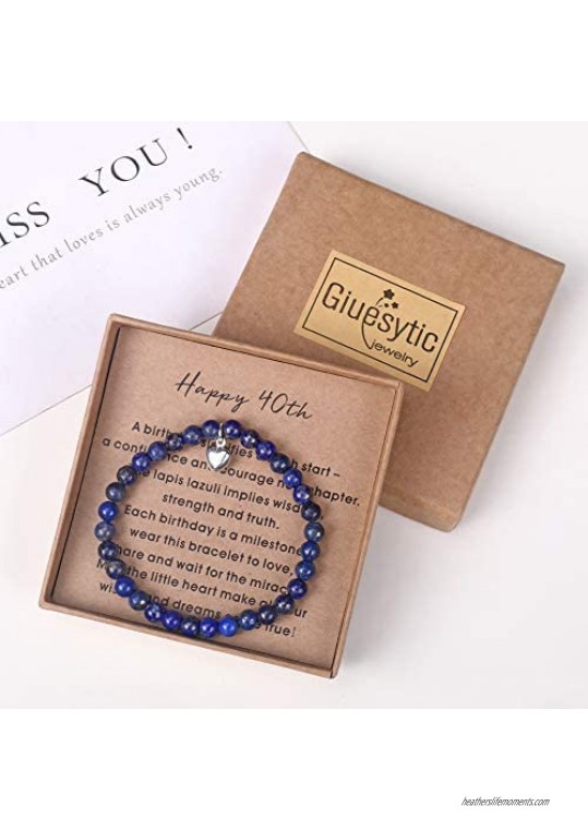40 Birthday Gifts for Women Turning 40 - Lapis lazuli Bead Bracelet with Sterling Silver Heart Charm with Card and Gift Box