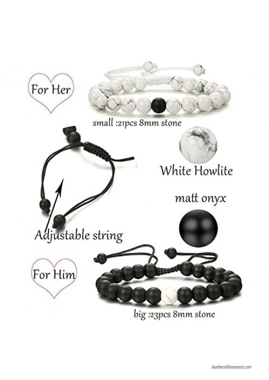 8mm Distance Bracelet Lover Couple Relationship Natural Stone Beads Yoga Bracelet Strand Stretch Bracelet Couple Jewelry for Him or Her Men and Women