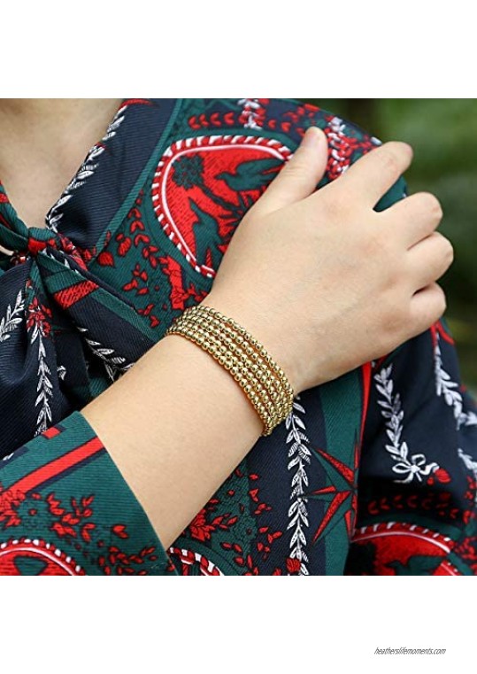 AIDSOTOU Gold Plated Beaded Bracelets for Women Gold Bead Ball Bracelet Stackable Stretch Elastic Bracelet