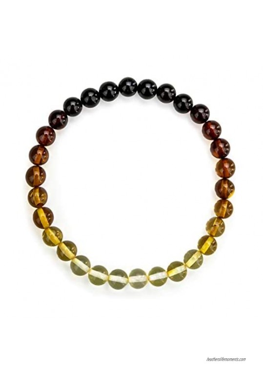 Amber Stretch Rainbow Bracelet - Natural Baltic Multi Color 6+ mm Beads - in a Luxury Gift Box - Amber Culture