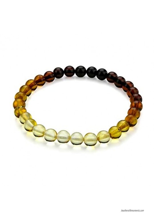 Amber Stretch Rainbow Bracelet - Natural Baltic Multi Color 6+ mm Beads - in a Luxury Gift Box - Amber Culture