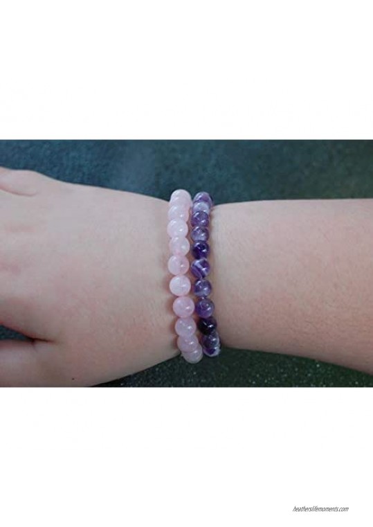 Bangkok Bead Chakra Healing Stone Bracelets For Women and Men - Natural Rose Quartz And Amethyst Crystal Beads - Stress Relief Calm and Positive Vibes Bracelet