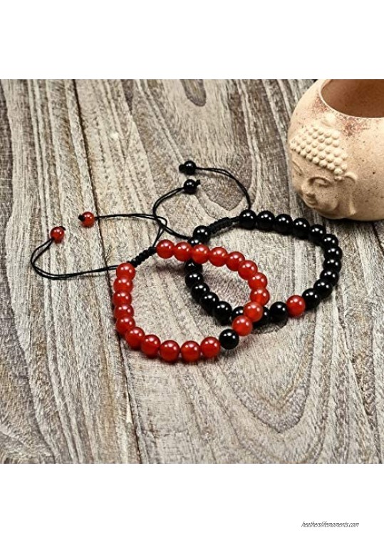 Cat Eye Jewels Matching Bracelets Long Distance Couple Bracelets His and Her Friendship 8mm Black Agate and Red Agate Healing Beads for Men Women