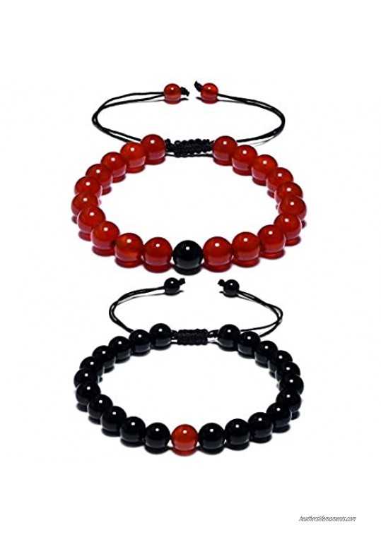 Cat Eye Jewels Matching Bracelets Long Distance Couple Bracelets His and Her Friendship 8mm Black Agate and Red Agate Healing Beads for Men Women