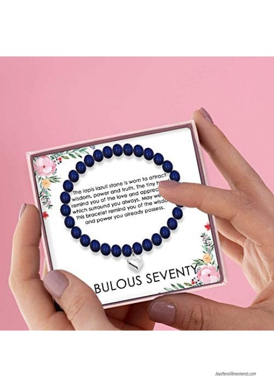 Diosky 70th Birthday Gifts for Women - Lapis Lazuli Beads Bracelet with Gift Wrapping Card - 70 Year Old Jewelry Gifts Idea for Friends Wife Mom Sister