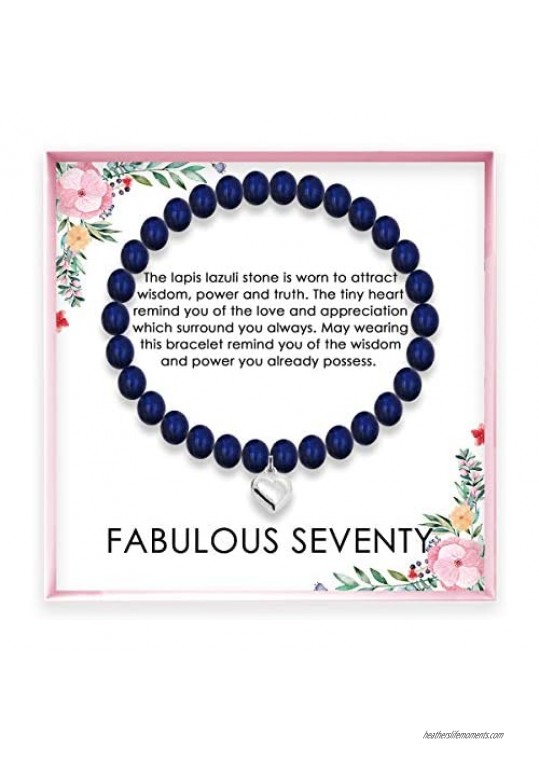 Diosky 70th Birthday Gifts for Women - Lapis Lazuli Beads Bracelet with Gift Wrapping Card - 70 Year Old Jewelry Gifts Idea for Friends Wife Mom Sister