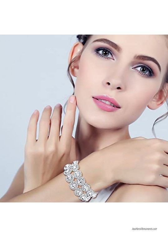 EVER FAITH Women's Austrian Crystal Bridal 2 Layers 8-Shaped Knot Elastic Stretch Bracelet