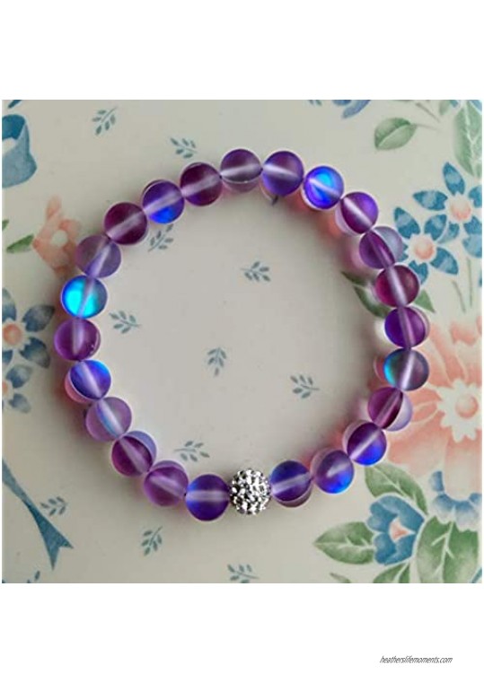 Hope Inspired Mystic Mermaid Glass Bracelet with 8 mm Purple Glowing Moonstone Beads
