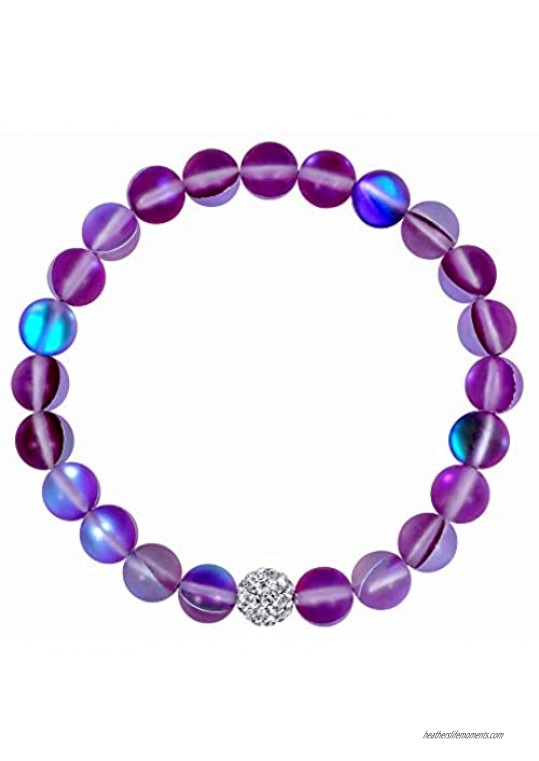 Hope Inspired Mystic Mermaid Glass Bracelet with 8 mm Purple Glowing Moonstone Beads