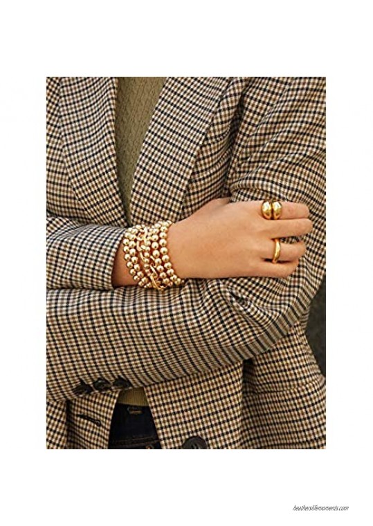 HZEYN Gold Beaded Bracelets for Women Stackable 14K Gold Plated Brass Bead Ball Stretch Bracelet Bangle for Women Men 10mm 8mm 6mm