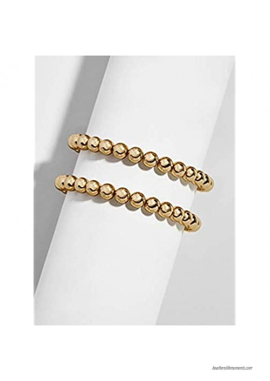 HZEYN Gold Beaded Bracelets for Women Stackable 14K Gold Plated Brass Bead Ball Stretch Bracelet Bangle for Women Men 10mm 8mm 6mm