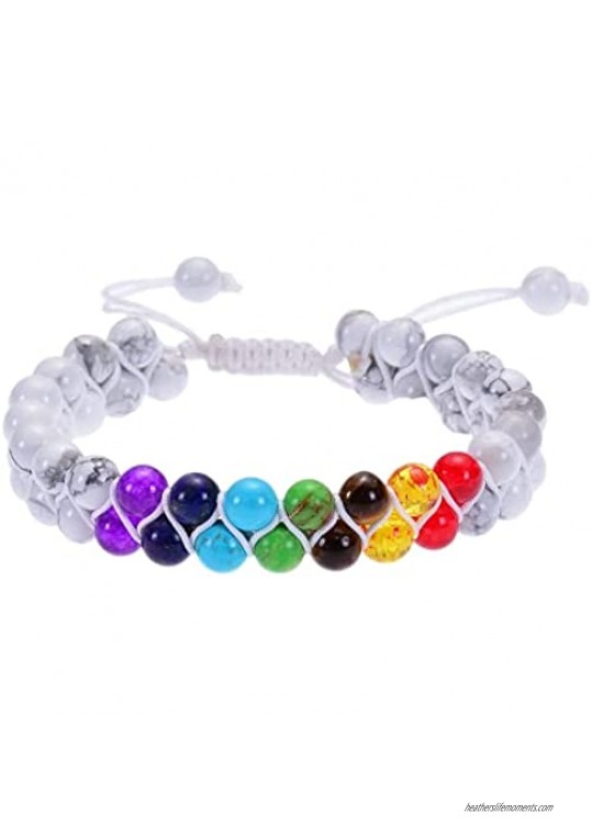 Jewbelet Chakra Bracelets Healing Crystal Anxiety 7 Chakras Bracelet Double Layer Natural Gemstone Yoga Bead Bracelet For Womens Men