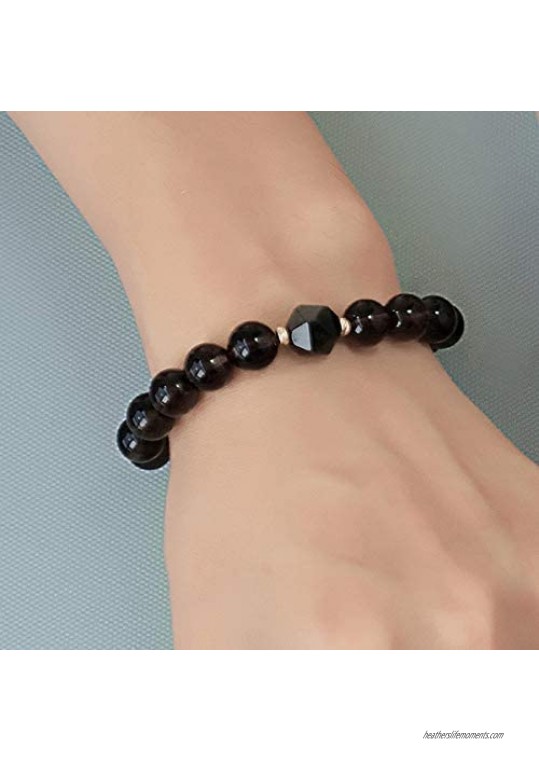 Jewever Ice Obsidian with Black Obsidian Bracelet Natural Gemstone Energy Healing Crystal Beads Stretch Couple Gifts Unisex