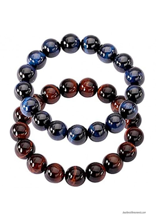 Jewever Original Natural Tigereye Gemstone Smooth Round Beads Stretch Bracelet Unisex(multiple pieces)