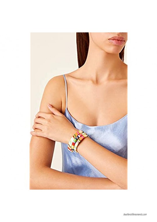 LENOOCLE Rainbow Enamel Tile Bracelet Colorful Beaded Stretch Bracelet Geometric Stackable Color-Block Strand Bracelet for Women Girls