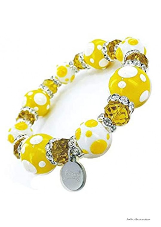 Linpeng Glass Beads Polka Dots Bracelet Yellow/White