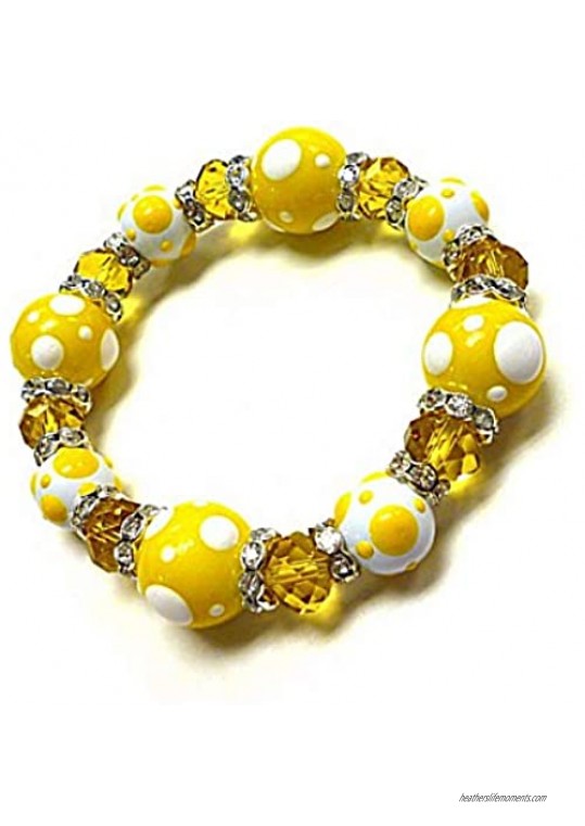 Linpeng Glass Beads Polka Dots Bracelet  Yellow/White
