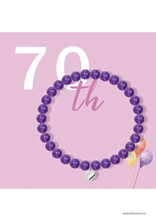 Loduve 70th Birthday Gifts for Women - Amethyst Beads Bracelet with Gift Wrapping Card - 70 Year Old Jewelry Gifts Idea for Wife Mom Grandma Sisters Her Friends