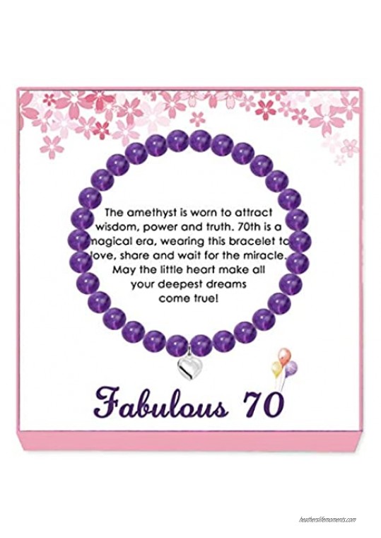 Loduve 70th Birthday Gifts for Women - Amethyst Beads Bracelet with Gift Wrapping Card - 70 Year Old Jewelry Gifts Idea for Wife Mom Grandma Sisters Her Friends