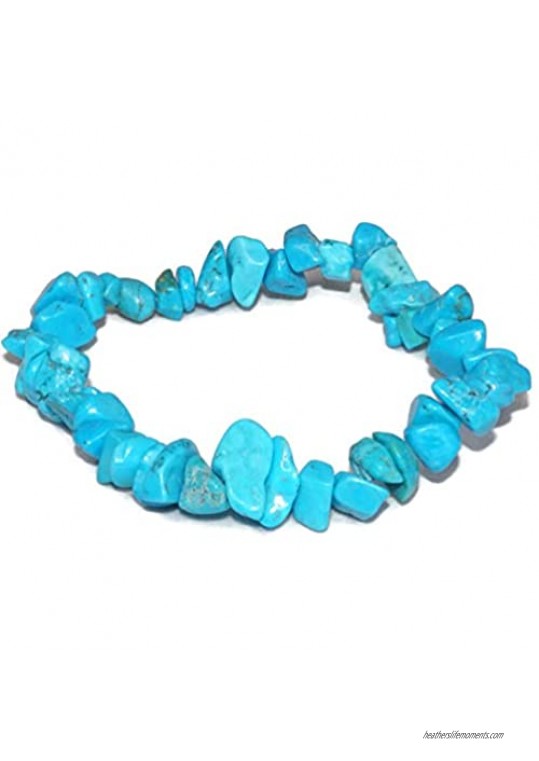 Mindfulness Gems Natural Healing Stones Crystal Chips Bracelet for Women - Premium Turquoise Stress Relief Chakra Crystals Bead Bracelet- Stretchy Chakra Stones