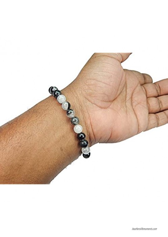 Myhealingworld Natural Black Rutile Quartz 8mm Beads Healing Balancing Bracelet.