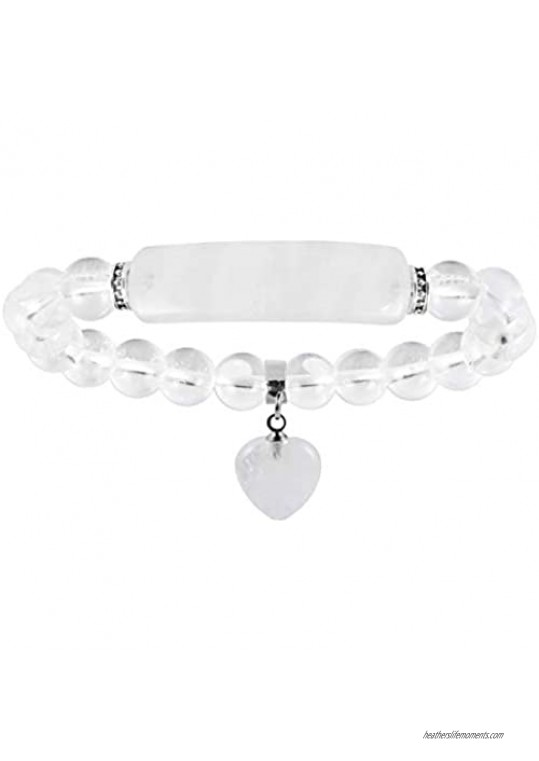 Nupuyai 8MM Stretch Bracelets for Unisex  Healing Stone Bracelet with Dangle Heart Charm 7"