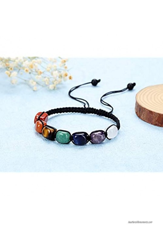 PESOENTH 7 Chakra Healing Crystal Bracelet Women Natural Gemstones Yoga Reiki Chakras Stone Beads Anxiety Braided Bracelet Adjustable Jewellery