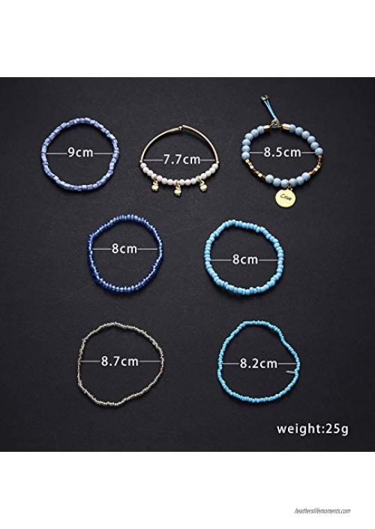 SOSUO Boho Stackable Bead Bracelets Charm Bohemian Multilayer Stretch Bracelets for Women Girls