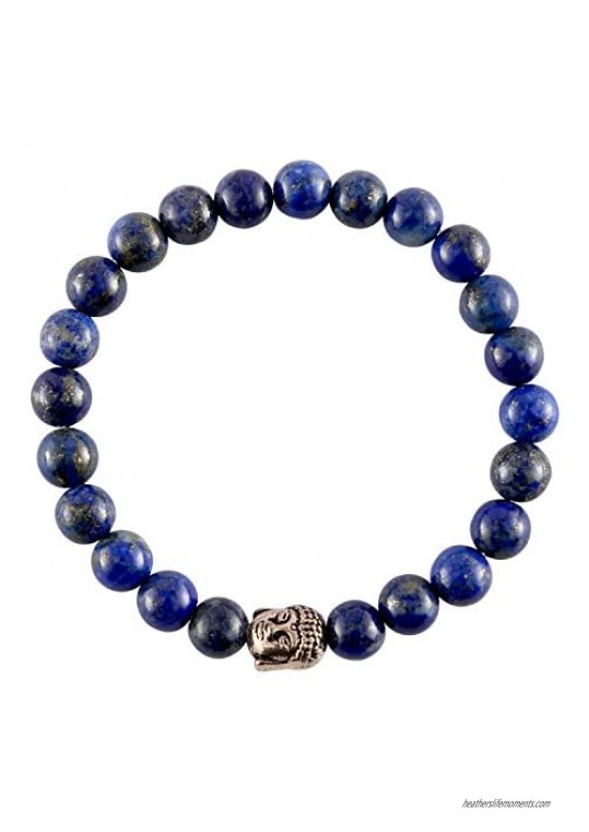 Spiritual Elementz Reiki Charged Gift Natural Stone (7-8 mm) Lapis Lazuli Stone Chakra Stretch Bracelet (21-24 Beads) Unisex for Healing (Stone for Calming The Mind)
