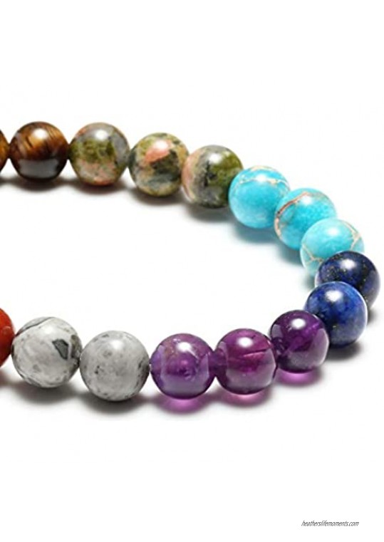 Top Plaza Chakra Healing Crystals Natural Stone Beads Bracelet Handmade Gemstone Stretch Bracelets Yoga Reiki Jewelry for Women Men