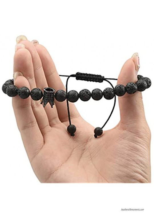 Top Plaza Couple Distance Bracelets Lava Stone Beads Essential Oil Diffuser Adjustable Bracelet with King Queen Crown Charm