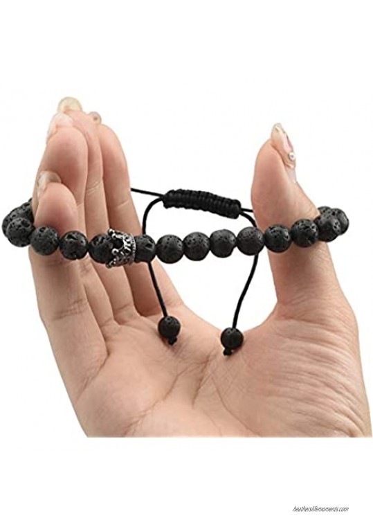Top Plaza Couple Distance Bracelets Lava Stone Beads Essential Oil Diffuser Adjustable Bracelet with King Queen Crown Charm
