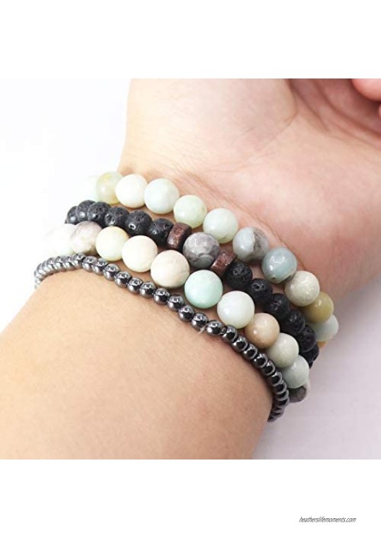 UEUC 7 Chakra Hematite Healing Bracelets for Women Diffuser Yoga Reiki Lotus Charm Bracelet Set Stress Relief Bracelet