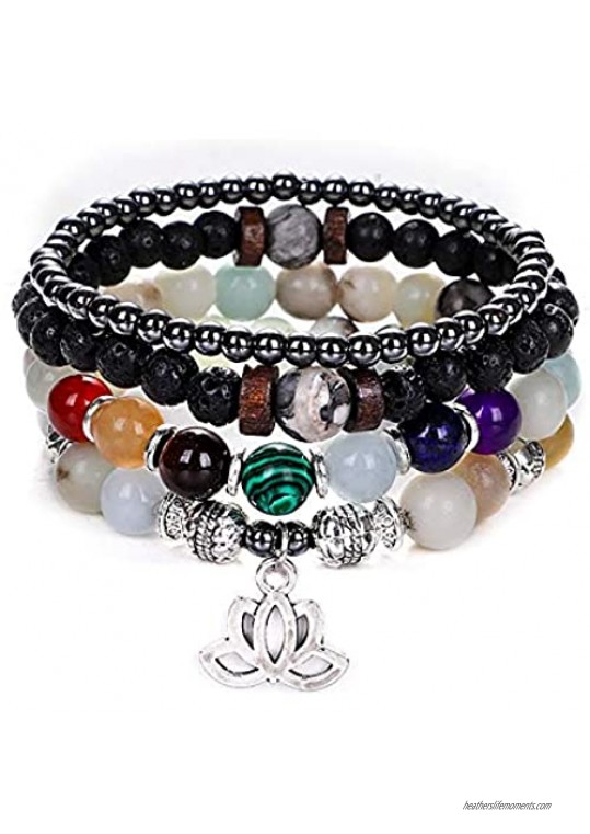 UEUC 7 Chakra Hematite Healing Bracelets for Women  Diffuser Yoga Reiki Lotus Charm Bracelet Set  Stress Relief Bracelet