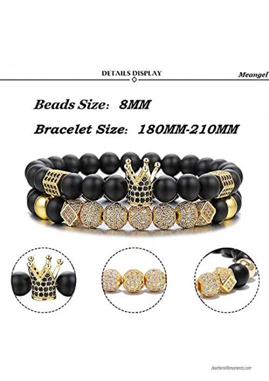 WFYOU 8mm Charm Beads Bracelet for Men Women Black Matte Onyx Natural Stone Beads 7.5