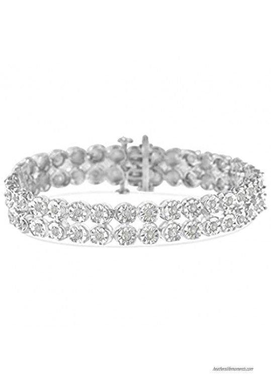 .925 Sterling Silver 2.0 Cttw Diamond Miracle-Set 2-Row 7" Link Bracelet (I-J Color  I3 Clarity)