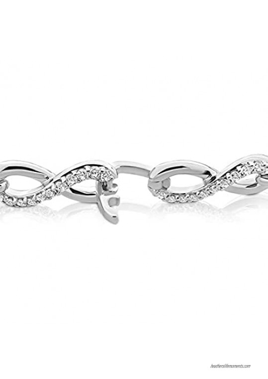 .925 Sterling Silver Round Shape Cubic Zirconia Three Stone Infinity Symbol Link Tennis Bracelet - Size 7.25