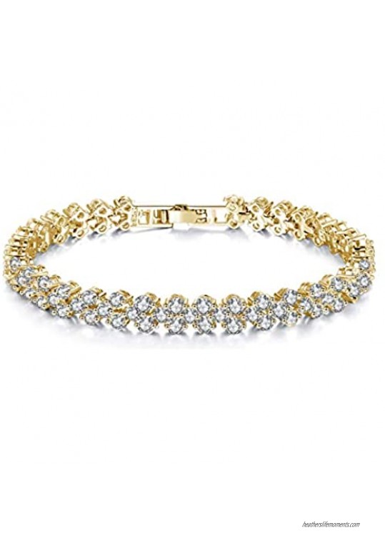 ChooKerr Cubic Zirconia Classic Tennis Bracelet White Gold or Rose Gold Plated Bracelets for Women