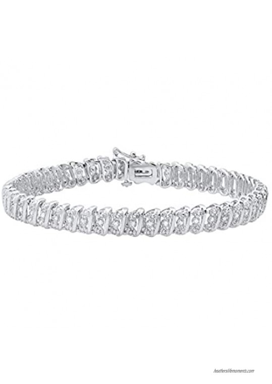 Dazzlingrock Collection 0.50 Carat (ctw) Round White Diamond Ladies Fashion Tennis Link Bracelet 1/2 CT  Sterling Silver