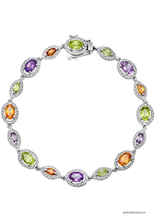 Dazzlingrock Collection 8 mm & 6X4 mm Oval & Marquise Amethyst  Citrine  Peridot with Round Diamond Accents Ladies Multi Stone Tennis Bracelet  Sterling Silver