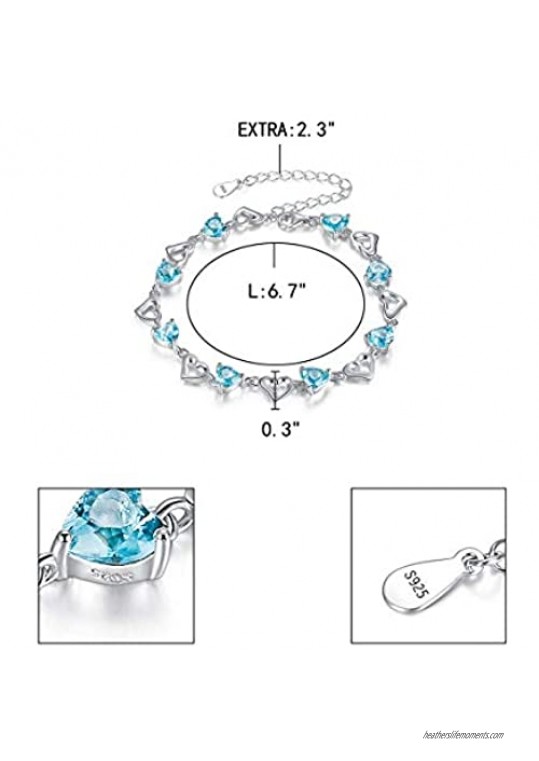 EleQueen 925 Sterling Silver CZ Love Heart of Ocean Titanic Inspired Tennis Bracelet 7.1+1.2 Extender