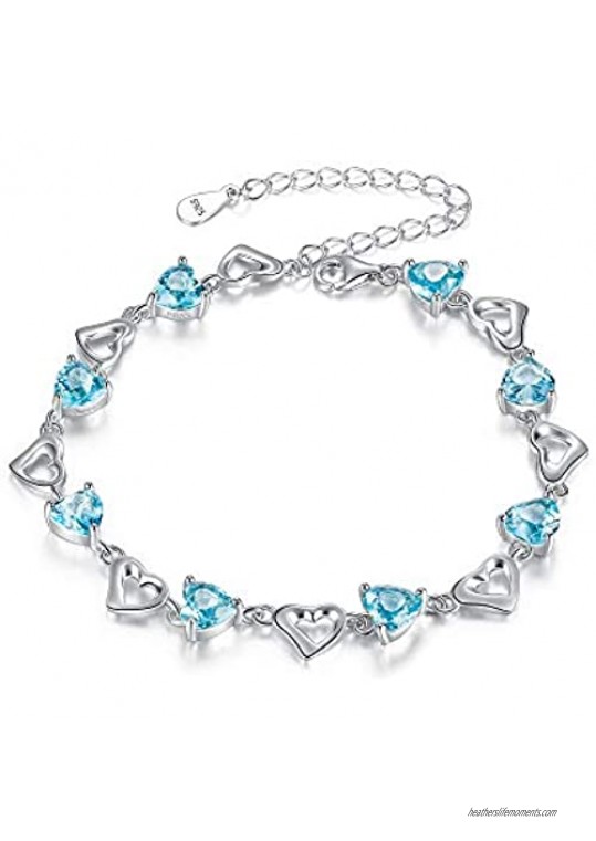 EleQueen 925 Sterling Silver CZ Love Heart of Ocean Titanic Inspired Tennis Bracelet 7.1+1.2 Extender