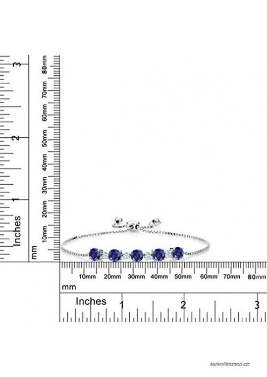 Gem Stone King 3.20 Ct Round Blue Created Sapphire 925 Sterling Silver Tennis Bracelet