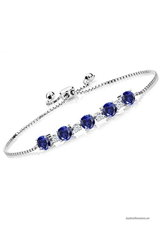 Gem Stone King 3.20 Ct Round Blue Created Sapphire 925 Sterling Silver Tennis Bracelet