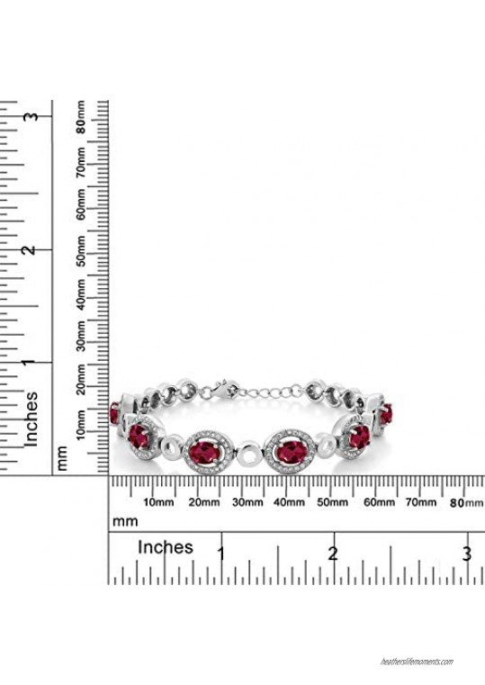 Gem Stone King 7.55 Ct Oval Red Created Ruby 925 Sterling Silver Bracelet 7 inches + 1 inch Extender