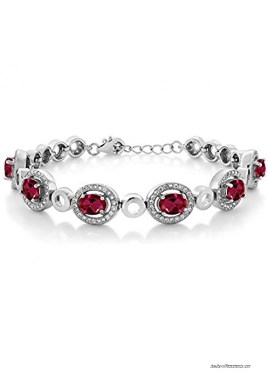 Gem Stone King 7.55 Ct Oval Red Created Ruby 925 Sterling Silver Bracelet 7 inches + 1 inch Extender