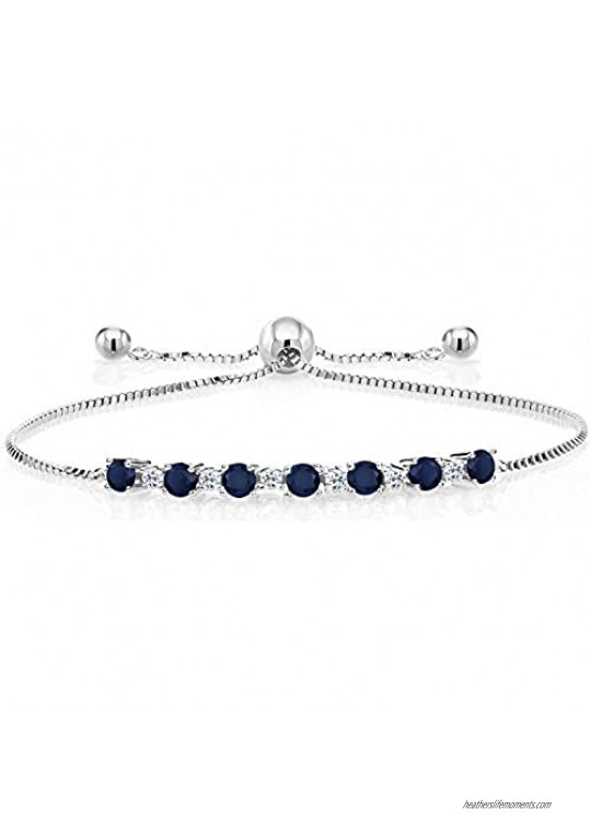 Gem Stone King 925 Sterling Silver Blue Sapphire and White Topaz Adjustable Tennis Bracelet For Women (1.15 Cttw Adjustable Up to 9 Inch)