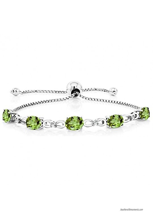 Gem Stone King 925 Sterling Silver Peridot and Lab Grown Diamond Adjustable Tennis Bracelet (4.52 Cttw Gemstone Birthstone Adjustable up to 9 inches)