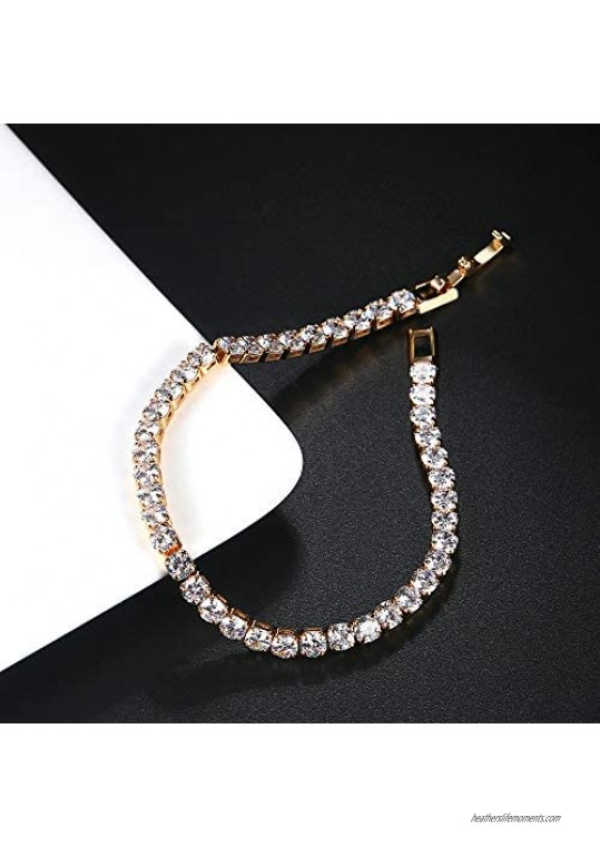 Gold Plated 4mm Cubic Zirconia Classic Tennis Bracelet for Women Men Bracelets