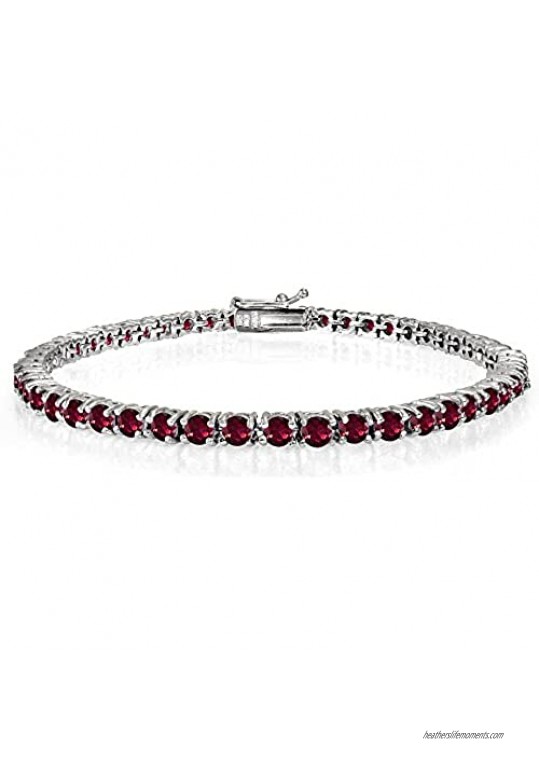 Ice Gems Sterling Silver Created Ruby Sapphire or Emerald Gemstone 3mm Round Tennis Bracelet